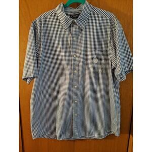 Men's Chaps XL Blue and White Checkered Short Sleeve Dress Shirt